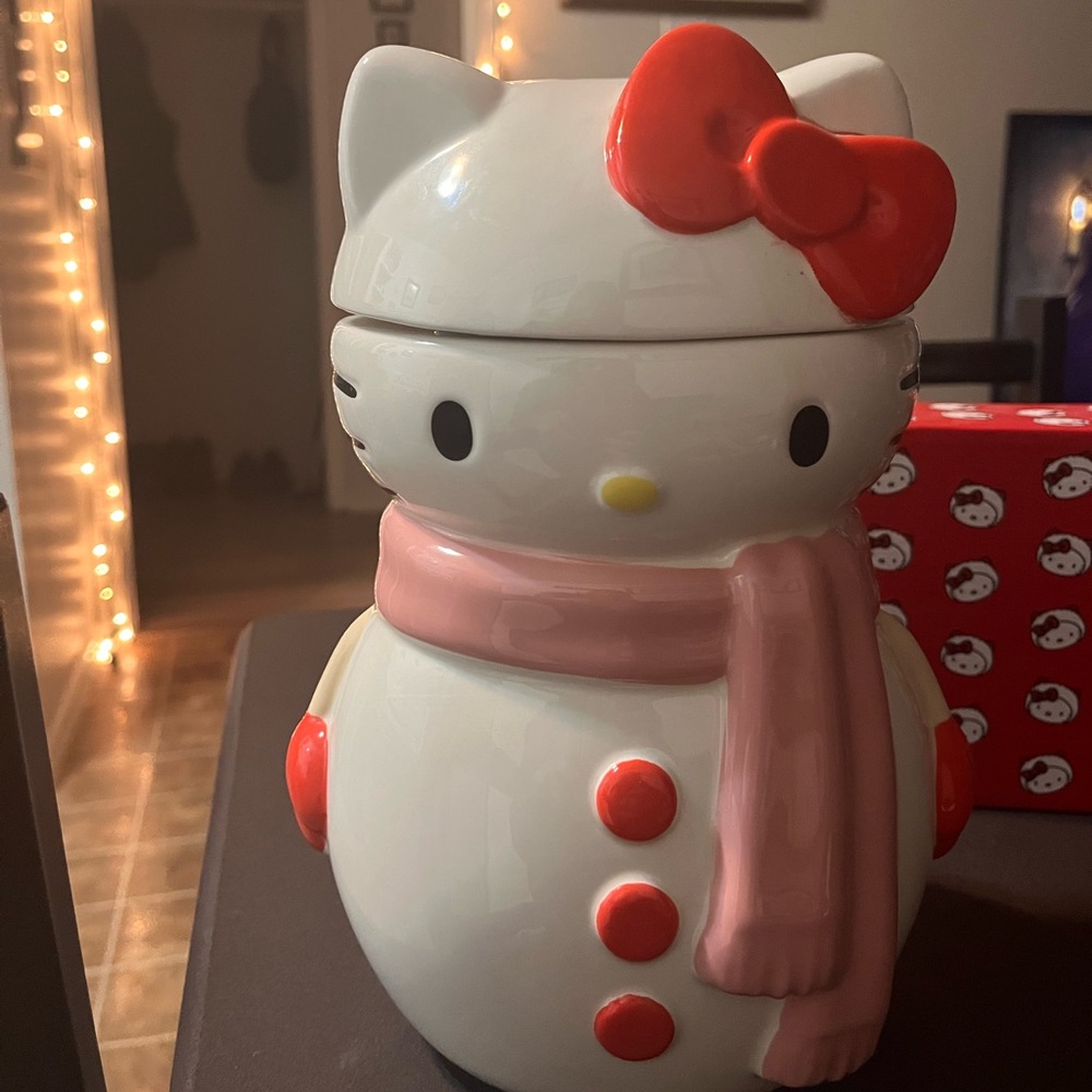 Hello Kitty Snowman Cookie Jar - Red and Pink